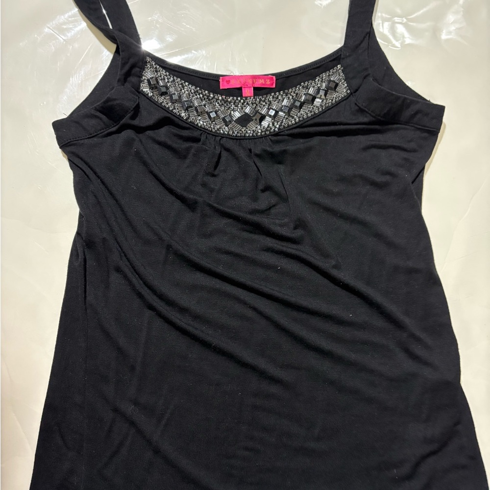 Black Sleeveless Top with Embellished Neckline